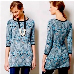 ANTHROPOLOGIE | HWR Monogram Whimsical Nestled Owl Tunic Sweater Dress (M)